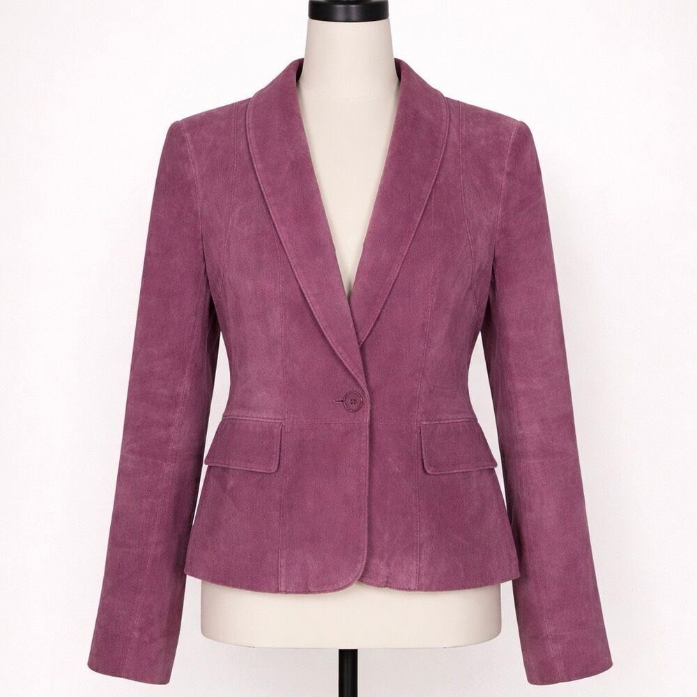 Pink Suede Leather Blazer Jacket Women’s Size 8 Tailored Single Button Rose Pink